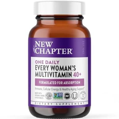 New Chapter Women’s Multivitamin 40+, extra B6 & B12, Biotin for Hair Growth, D3, Vit C, Zinc for Immune & Stress Support, Gentle on an Empty Stomach, One Daily, Non-GMO, Gluten-Free, 72 Tablets