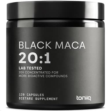 Toniiq Black Maca Root - Ultra High Potency 20:1 Extract - Single Origin, Wildcrafted & Highly Concentrated - Third-Party Lab Tested - 120 Capsules