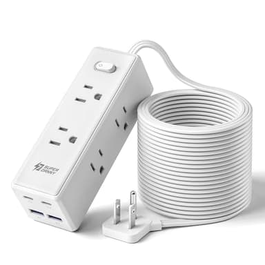 15 Ft Extension Cord with Multiple Outlets, Long Extension with 6 Outlets 4 USB Ports(2 USB C), Flat Plug Surge Protector Power Strip for Home, Office Supplies, Dorm Essentials
