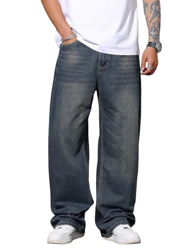DFGIGT Mens Wide Leg Baggy Jeans Y2k Casual Fashion Loose Denim Pants Work Office Streetwear Hip Hop 2000s Jinco Oversized Relaxed Extreme Skater Skateboard,D14 Haze Blue,XX-Large