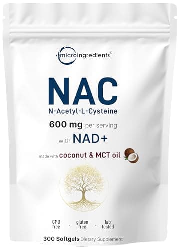 Micro Ingredients NAC Supplement 600mg with NAD+ & Coconut Oil, 300 Softgels | 2-in-1 N Acetyl L Cysteine Plus Nicotinamide Forms | NAD Supplements for Women & Men | Non-GMO, Gluten Free
