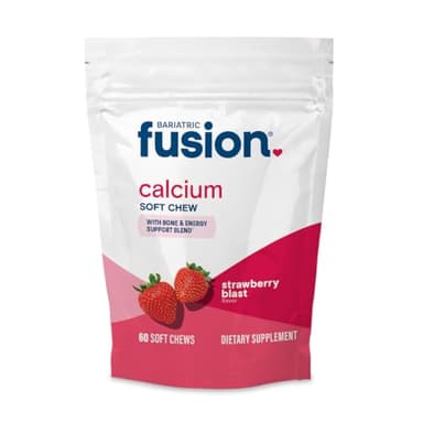 Bariatric Fusion Bariatric Calcium Supplement Chews | Calcium Citrate with Vitamin D3 Bariatric Vitamin | Sugar Free Chewable | 500mg | Strawberry | 60 Count