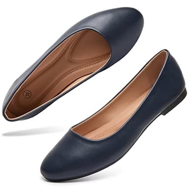 hash bubbie Women's Flats Shoes Ballet Flats Dress Shoes Comfortable PU Leather Slip on Shoes for Women(Navy .US8)