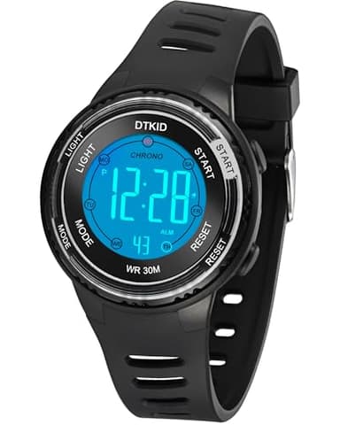 DTKID Digital Kids Watch 30 M Waterproof, 7 Color Lights Time Teaching Watch Easy to Read for Girls Boy 5-16