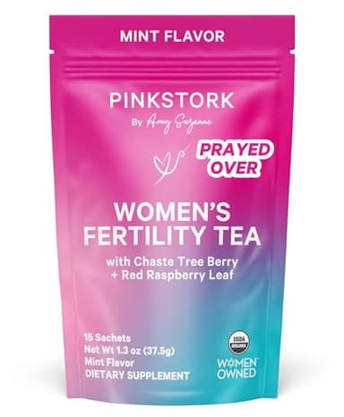 Pink Stork Organic Fertility Tea for Women | Fertility Supplements for Women with Chaste Tree Berry (Vitex) + Red Raspberry Leaf | Hormone Balance Herbal Tea for Conception Support | USDA Organic, Caffeine Free - Mint, 15 Sachets