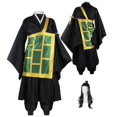 MEADOO Suguru Geto Cosplay Robe JJK Geto Costume Anime Uniform Kimono Outfits with Printed Cassock Halloween Party (Black-w,XS)