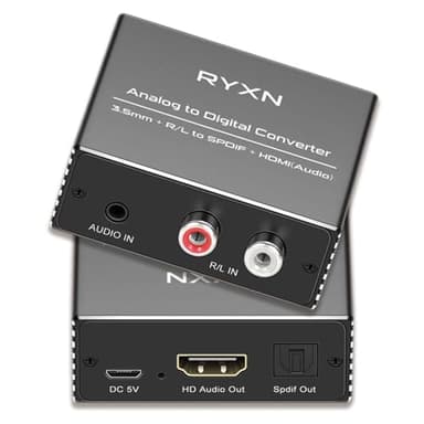 Analog to Digital Audio Converter, RCA R/L and 3.5mm Audio to Optical Spdif Toslink and HDMI Audio Out (Not HDMI ARC), for Home KTV TV DVD PC Soundbar Speaker
