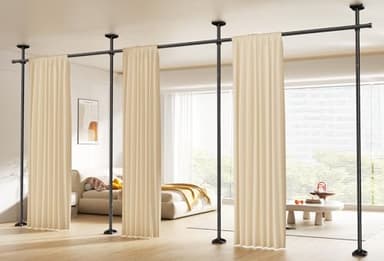 SUNALLY Room Divider Curtain Rod, No Drilling Wall Divider for Room Separation, 4-10ft(H) 28-171inch(W) Adjustable Heavy Duty Partition Space Separator Freestanding Tension Curtain Stand, Black