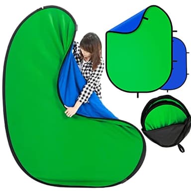 Blue Green Screen Backdrop Double Sided Collapsible Greenscreen Backdrop with Carrying Bag,Portable Pop Up Green Screen Background for Streaming Webcam 39.4 * 59.1"