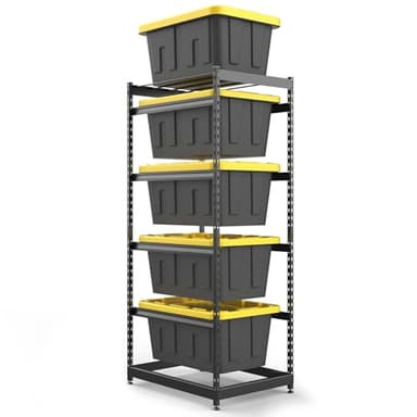 27 Gallon Tote Storage Rack, Heavy-Duty Storage Bin Rack Organizer, 5-Tier Standing Storage Bin Shelves, 250 lb Capacity, Maximize Space for Garage, Warehouse, Utility, 1 Pack Pro(Totes Not Included)
