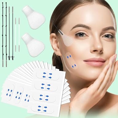 Face Lift Tape Invisible With String, Face Tape Lifting Invisible, Neck Lift Tape Behind Neck, V-Shaped Instant Facelift, Waterproof Transparent for Sagging Skin, Double Chin, Wrinkles, Eyes, 160PCS-Y