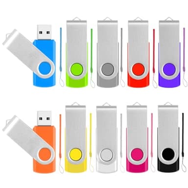 10 Pack 128MB Flash Drives Bulk Colorful USB Sticks Thumb Drive Jump Drives with Lanyards, Swivel Memory Stick Photo Backup USB Storage Flash Drive Zip Pendrive for Computer, Office Supplies