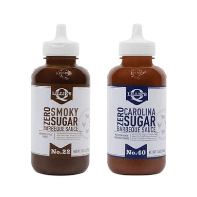 Lillie's Q - Zero Sugar Smoky BBQ (13.8oz) & Zero Sugar Carolina BBQ (13.6oz) Sauce Combo, Gluten-Free, Non-GMO, No Preservatives, Low Calorie (2-pack)