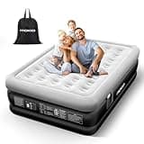 MoKo Air Mattress Queen with Built in Pump, 18'' Luxury Inflatable Mattress, 3 Min Fast Blow up Mattress, Comfort Top - Velvety Air Bed for Home, Camping, Travel, Guests, Black/Gray