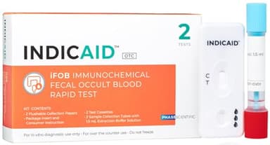 INDICAID Immunochemical Fecal Occult Blood Test (iFOB), FIT Colon Test, Accurate and Easy at Home, No Prep Required (2 Pack)