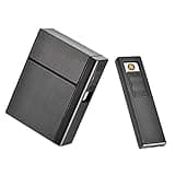 20pcs Cigarettes Aluminum Module Case with USB Rechargeable Electric Lighter Portable Aluminum Cigarette Case Great Gifts Ideal for Yourself (Black)