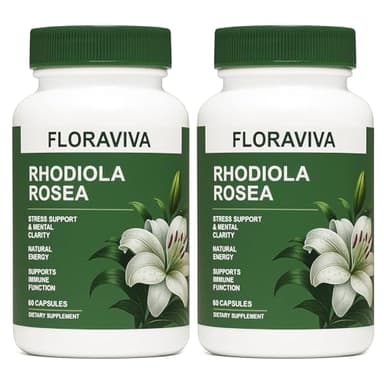 Floraviva Rhodiola Rosea Capsules 500mg | Standardized for 3% Rosavins & 1% Salidroside | Supports Stress Relief, Mental Focus & Natural Energy | Non-GMO, Gluten-Free Supplement | 60 Capsules