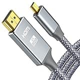 oldboytech 4K Micro HDMI to HDMI Cable Adapter 3FT, Micro HDMI Cable Nylon Braid (Male to Male) 8K/4K@60HZ/3D Grey Compatible with Hero 8/7/6/5, Raspberry Pi 4, A6000, A6300, Nikon Camera