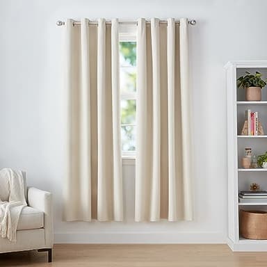 Amazon Basics Room Darkening Blackout Window Curtain with Grommets, Energy Saving, Noise Reducing, 100% Blackout, for Living Room and Bedroom, 52 x 84 inches, Beige, 2 Panels