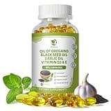 Oregano Oil Capsules Organic with Black Seed Oil, Garlic Oil, Vitamin D3 E, 99% High Concentrated Carvacrol - Antioxidant, Immune & Digestive Support*, 120 Softgels Caps, 60 Day Supply, Non GMO | GMP