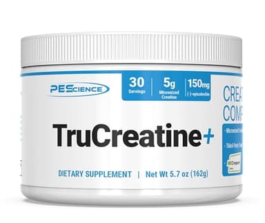 PEScience TruCreatine+ Creatine Monohydrate Powder Plus Epicatechin, Micronized Creapure Creatine for Women & Men, Supports Muscle Growth, Strength & Recovery, Cognition, 30 Servings, Unflavored