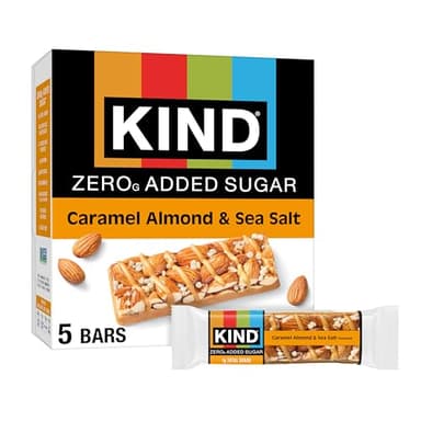 KIND ZERO Added Sugar Bars, Caramel Almond & Sea Salt, Keto Friendly Snacks, Gluten Free, 5g Protein, 5 Count