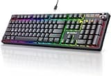KOORUI Wired Gaming Keyboards with Brown Switch,Hot-Swap Mechanical Keyboard with Volume Knob, 26 RGB Backlit Light Up Keyboard, Full Keys Anti-Ghosting, Dual Color Injection Molded Keycaps for PC
