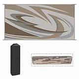 EEZ RV Products 9ft x 18ft Heavy Duty Reversible/Durable Outdoor Patio/RVing Camping Mats Come with Large Storage Bag & 6 Sets of Stakes and Washer, Wave Brown
