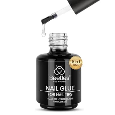 Beetles 15ml Gel Nail Glue 9 in 1 for Acrylic Nails Tips and Clear Press on Nails, Long Lasting Extension Glue, Base Coat, Blooming Art Gel, U V Light Cured