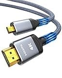 Highwings 4K Micro HDMI to HDMI Cable 6 FT, Micro Male to HDMI Male Nylon Braided Cord Adapter 2.0 4K@60HZ 2K@165HZ 18Gbps Compatible with Laptop Tablet Camera Connected to Monitor Projector 6FT
