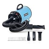 CHAOLUN Dog Dryer for Pet Grooming, High Velocity Pet Hair Dryer with Heater, Adjustable Speed, 3 Nozzles and a Comb, Blue
