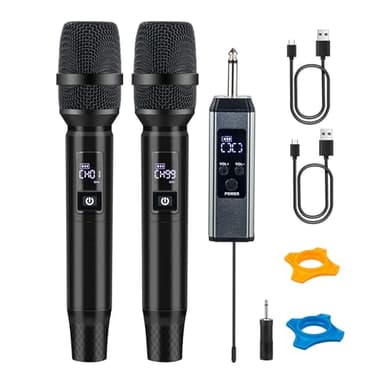 MOREFAND Wireless Microphones, Wireless Bluetooth Karaoke Microphone with Rechargeable Receiver(40H - 500 Ft Range), Karaoke Microphone Set for Singing, Wedding, DJ, Party, Speech, Church