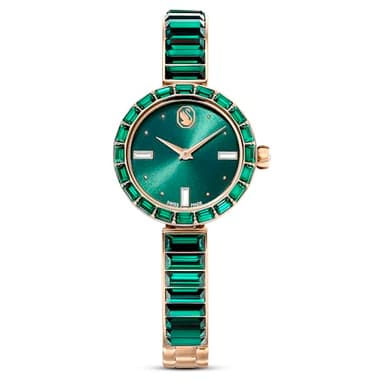 Swarovski Matrix Bangle Watch, Swiss Made, Crystal Bracelet, Green, Champagne Gold-Tone Finish