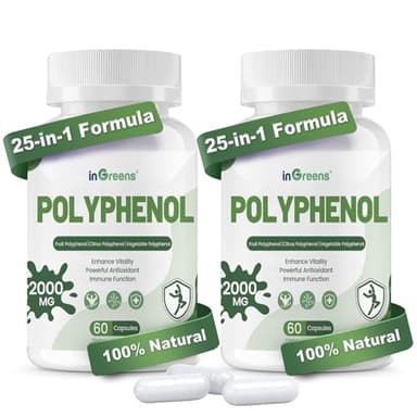 inGreens 25-in-1 Polyphenols Supplement, 2000MG Powerful Antioxidants & Polyphenol for Age Defense, Polyphenol Superfood, Quercetin, Resveratrol, Plant-Based & Energy, Immune Support, 120 Capsules