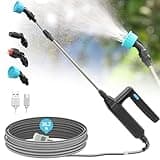 Battery Powered Sprayer Wand, 32 inch Garden Sprayer Telescopic Wand with 26.2 FT Hose, 7.4V Rechargeable Electric Watering Sprayer Handle with 3 Adjustable Nozzles & Filter for Weed, Lawn, Yard