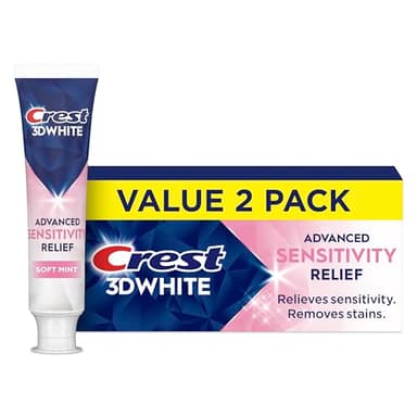 Crest 3DWhite Advanced Whitening Sensitivity Relief Toothpaste, Soft Mint, 3.3 oz, Pack of 2