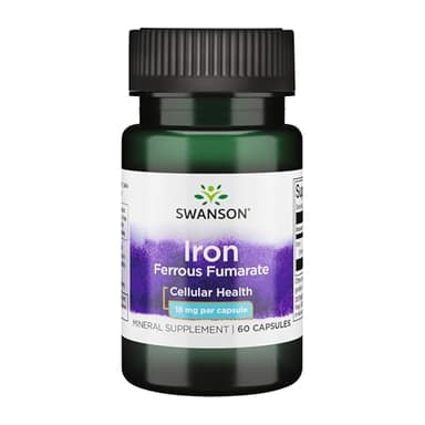 Swanson Iron (Ferrous Fumarate) - Mineral Supplement Promoting Energy Support - High-Concentration Formula Assists in Oxygen Delivery & Fatty Acid Metabolism - (60 Capsules, 18mg Each) (1 Pack)
