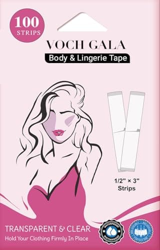 VOCH GALA Double Sided Tape for Clothes & Body (100 Strips) – All‑Day Hold Lngerie Tape for Dresses | Hypoallergenic Body Tape for Sensitive Skin | Medical‑Grade Adhesive, Low Residue