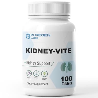 Puregen Labs Kidney-Vite | Premier Kidney, Renal Support | Non-GMO, Gluten-Free, No Artificial Color Additives - 100 Vegetarian Tablets