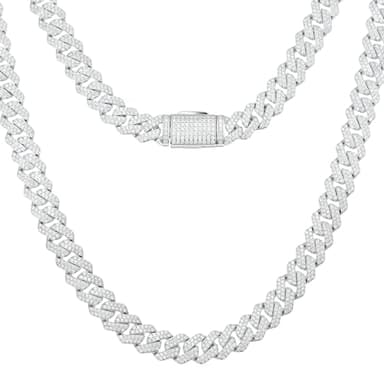 Ucciyo 16.6 CTTW Moissanite Chain for Men Women 10MM Miami Cuban Necklace 18k Gold Plated Sterling Silver Iced Out Chain 22 Inch Silver Moissanite Cuban Link Chain