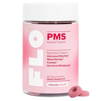 O Positiv FLO PMS Gummies for Women - Proactive PMS Relief - Targets Hormonal Breakouts, Bloating, Cramps, & Mood Swings with Chasteberry, Vitamin B6, & Lemon Balm - PMS Gummies (Pack of 1)