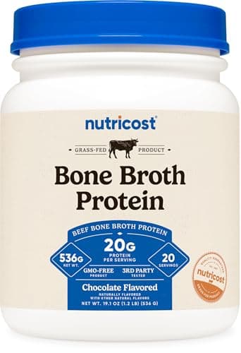 Nutricost Beef Bone Broth Protein Powder Chocolate (20 Servings) - Gluten-Free, GMO-Free