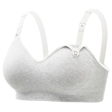 Momcozy Nursing Bras for Breastfeeding, Soft U.S. Cotton Seamless Maternity Bra, Fixed Padding, Wireless Pregnancy Light Gray