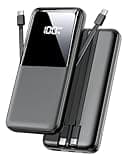Portable Charger Power Bank - 15000mAh Fast Charging Powerbank Battery Pack with Built in USB-C(22.5W) and iOS(20W) Output Cable Compatible with iPhone Android Samsung etc (1 Pack, Black)