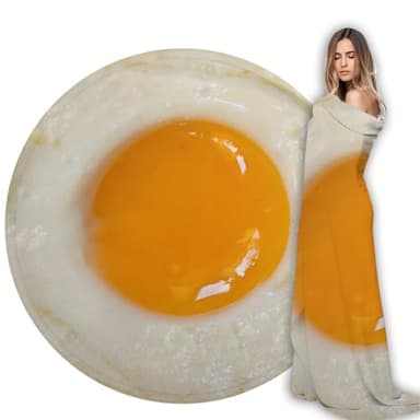 Funny Food Throw Blanket for Adult & Kids, Egg Print Blanket Soft Flannel Round Nap Wrap Blanket Novelty Unique Ideas Gifts Blankets for Sofa Couch Camp Chair Gifts for Boys,Girls 35 Inches
