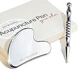 Rena Chris Stainless Steel Gua Sha and Acupuncture Pen, Manual Reflexology Tools for Muscle Tension and Pain Relief, Acupressure Pen and Gua Sha Set with Reflexology Chart, Easy to Use