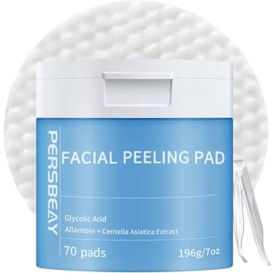 Persbeay Glycolic Acid Pads, Exfoliating Toner Pads for Facial Radiance, Dual Action Gentle Face Pad for Deep Cleaning Effect |Peels & Daily Skin Renewal |Salicylic Acid & Vitamins B3 |70 Count