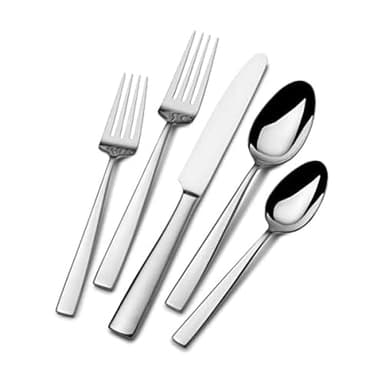 Mikasa Everett 101-Piece Flatware Set for 12, 18/10 Stainless Steel Cutlery with Complete Service and Serving Pieces, Sleek and Durable Design