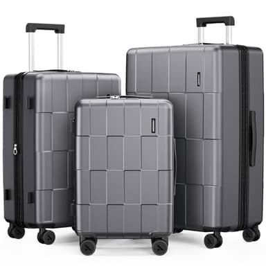 SHOWKOO Luggage Sets 3 Piece Hardside Expandable Lightweight PC Suitcase Sets with Double Spinner Wheels TSA Lock YKK Zipper, Sliver Gray