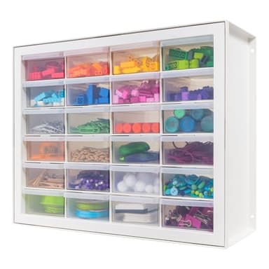 IRIS USA Plastic Drawer Storage Organizer, 24-Drawer Teacher Toolbox Bead Small Parts Organizer Cabinet for Hardware Crafts Nuts Bolts Tools Sticker Home Business Scrapbook Art Hobby Garage - White